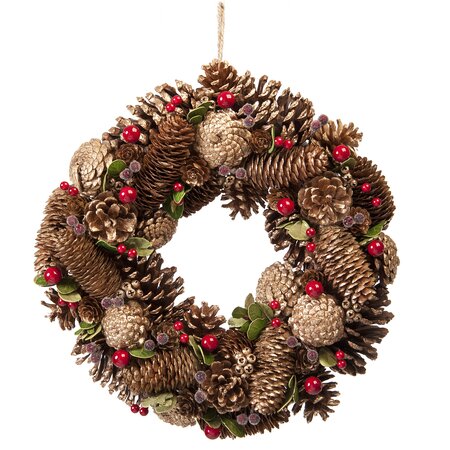 36cm gold pinecone wreath