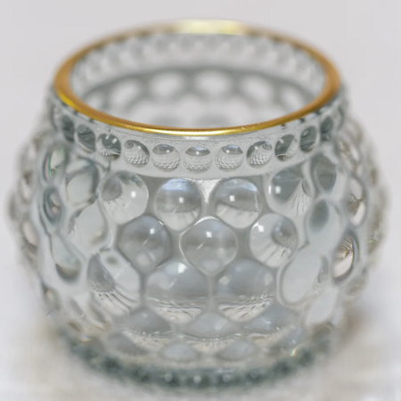 Bubble Glass Votive Soft Grey with Gold Rim