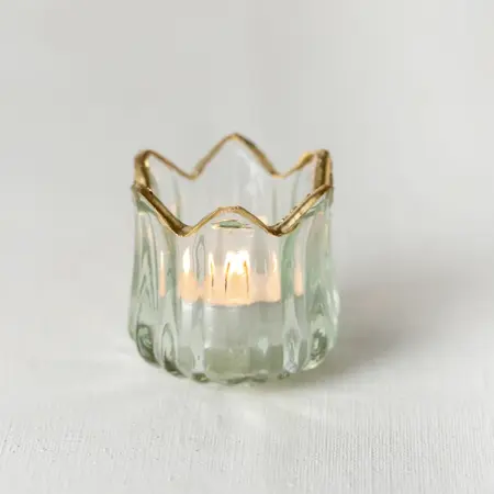 Decorative Glass T-Light Holder with Gold Rim 6x6x6cm - image 1