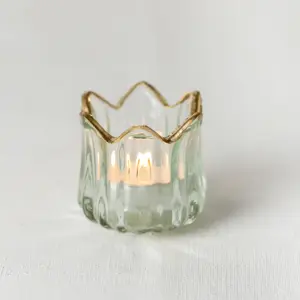 Decorative Glass T-Light Holder with Gold Rim 6x6x6cm