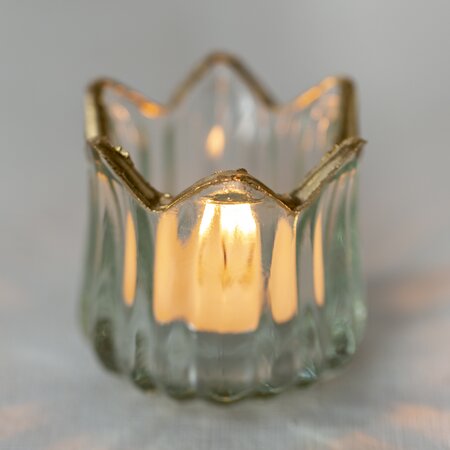 Decorative Glass T-Light Holder with Gold Rim 6x6x6cm - image 2