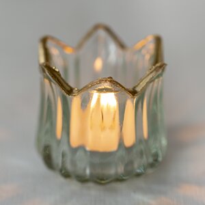 Decorative Glass T-Light Holder with Gold Rim 6x6x6cm - image 2