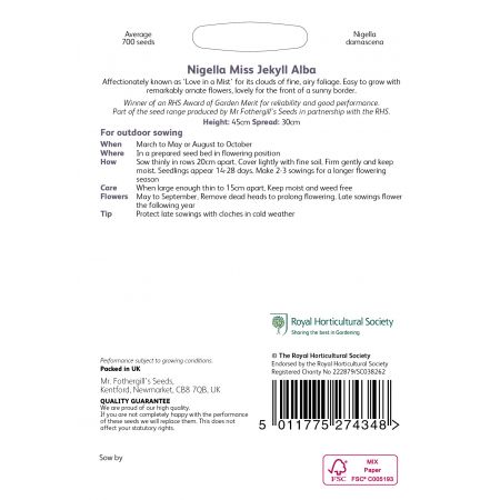 RHS NIGELLA Miss Jekyll Alba Seeds - image 2
