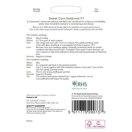 RHS SWEET CORN Goldcrest F1 Seeds - image 2