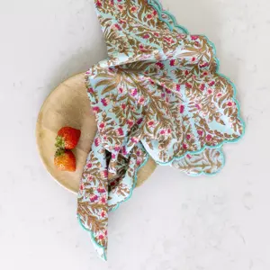 Scalloped Himalayan Jasmine Hand Block Print Napkin 45x45cm Set of 4